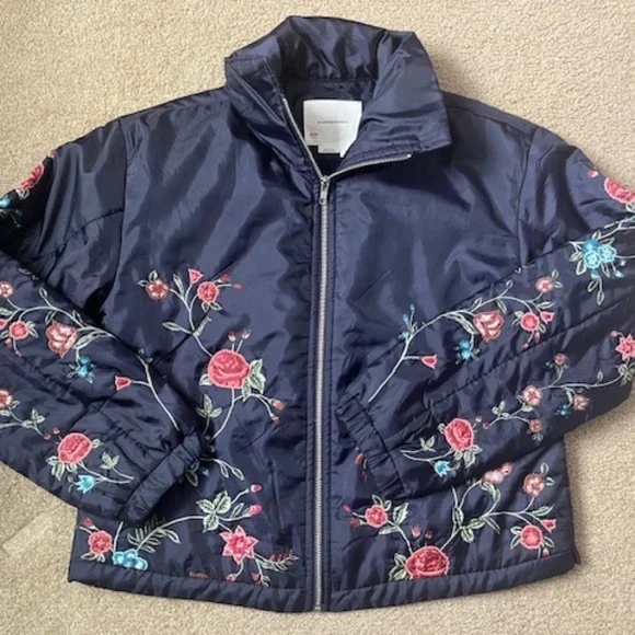 Anthropologie Floral Embroidered Bomber Jacket in Blue - Like New, Size M! - Picture 2 of 5
